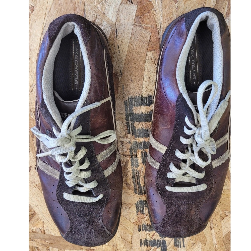 Skechers 45410 Brown Leather Suede Low Top Sneakers Womens 9 Retro Lace Up